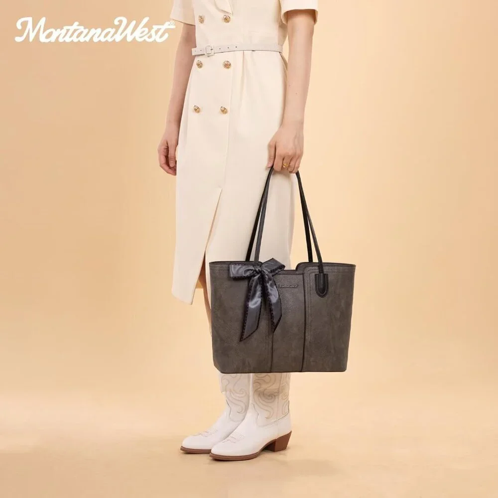 Women Dusty Grey Imported Vegan Leather Medium Top Handle Satchel Tote Bags - Picture 2 of 6